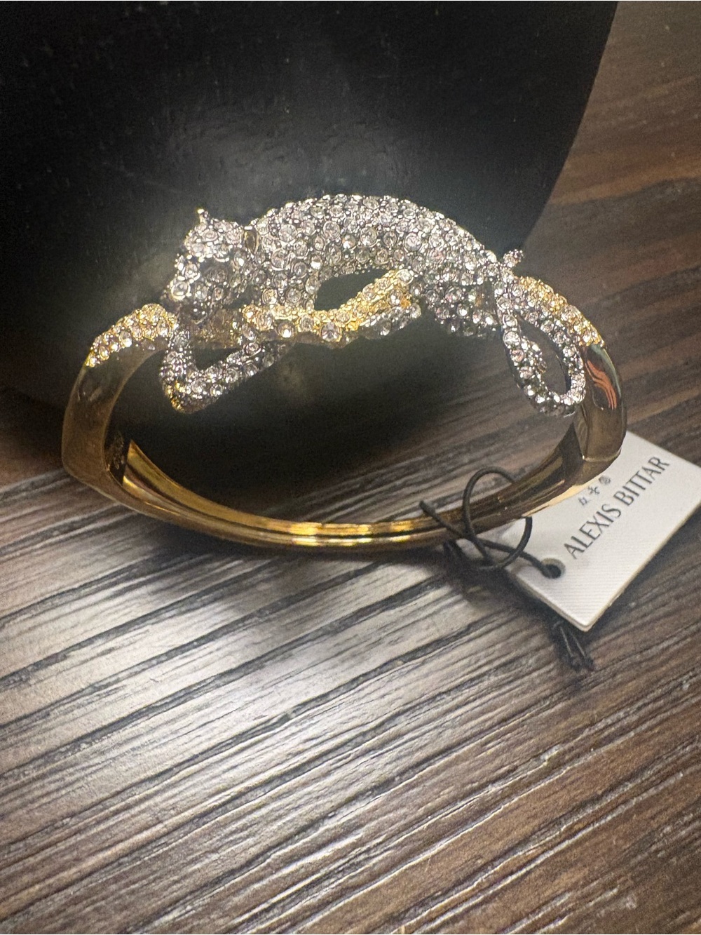 NEW Alexis Bittar Gold and Crystal Panther Bangle Bracelet